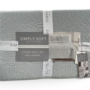 Simply Soft Gray Full/Queen 3 Piece Quilt Set 90”x90”